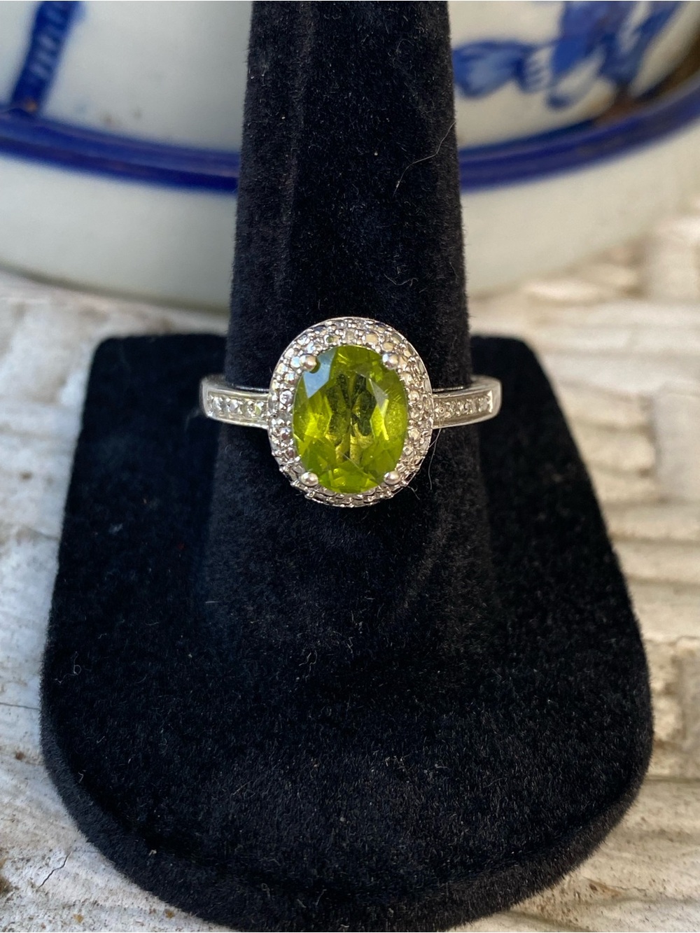 Ross-Simons Sterling Silver Ring with 1.9 carat Peridot & Diamonds
